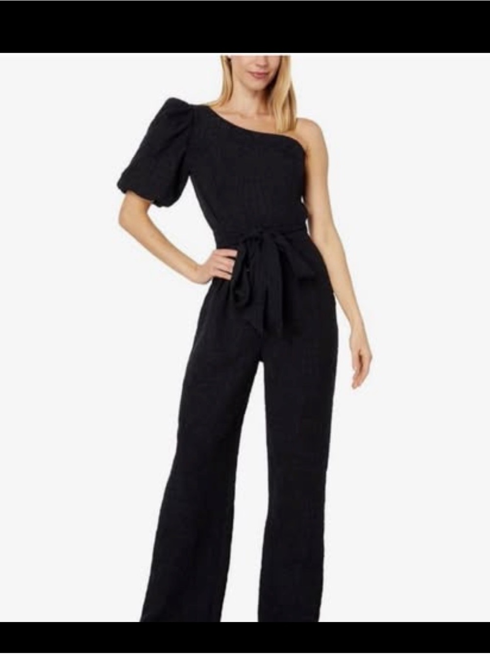 Lilly Pulitzer Black One-Shoulder Puff-Sleeve Jumpsuit